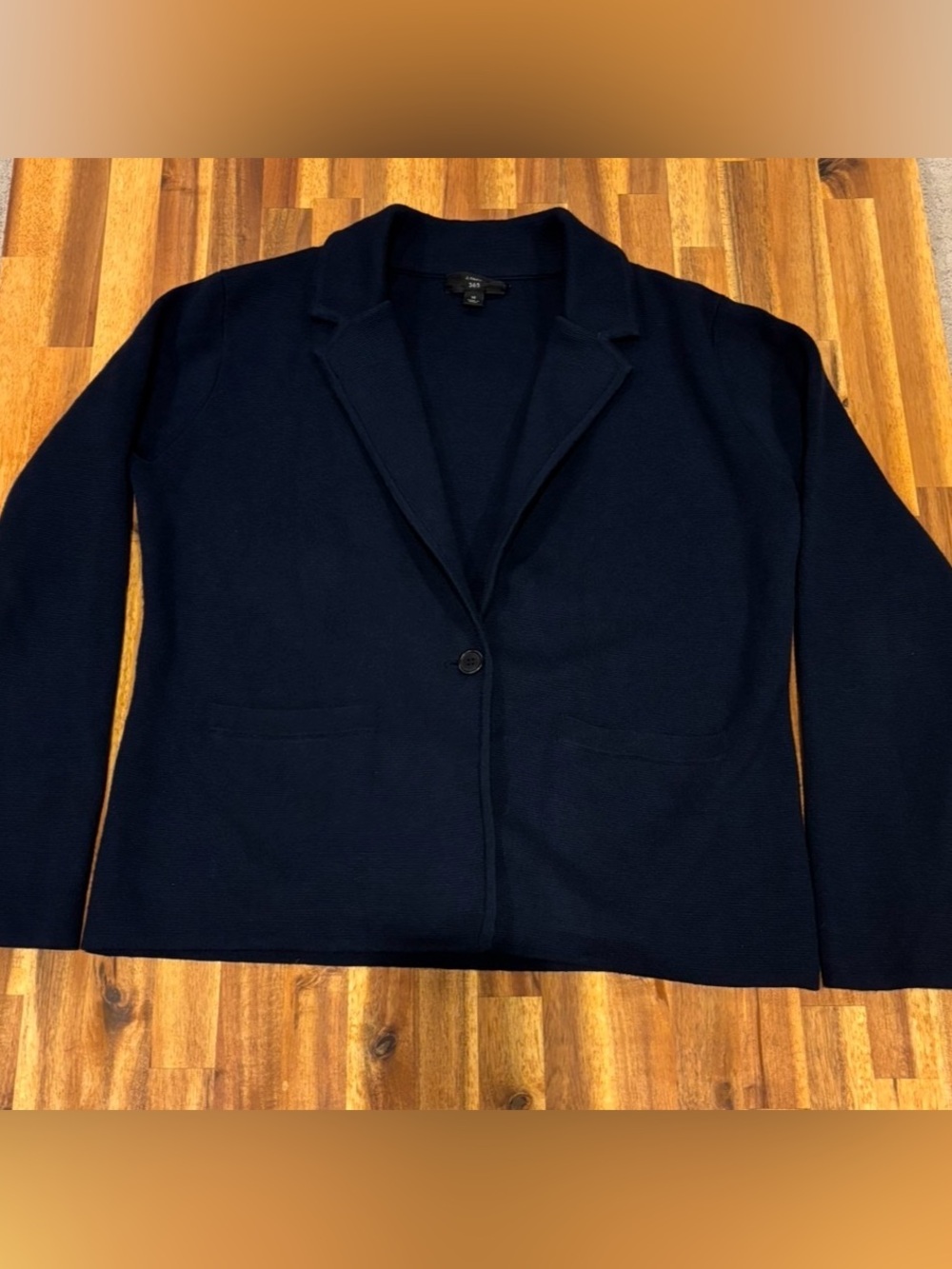 J. Crew Cropped Single-Button Sweater Blazer Knit Cotton Navy Blue Medium - Picture 7 of 14